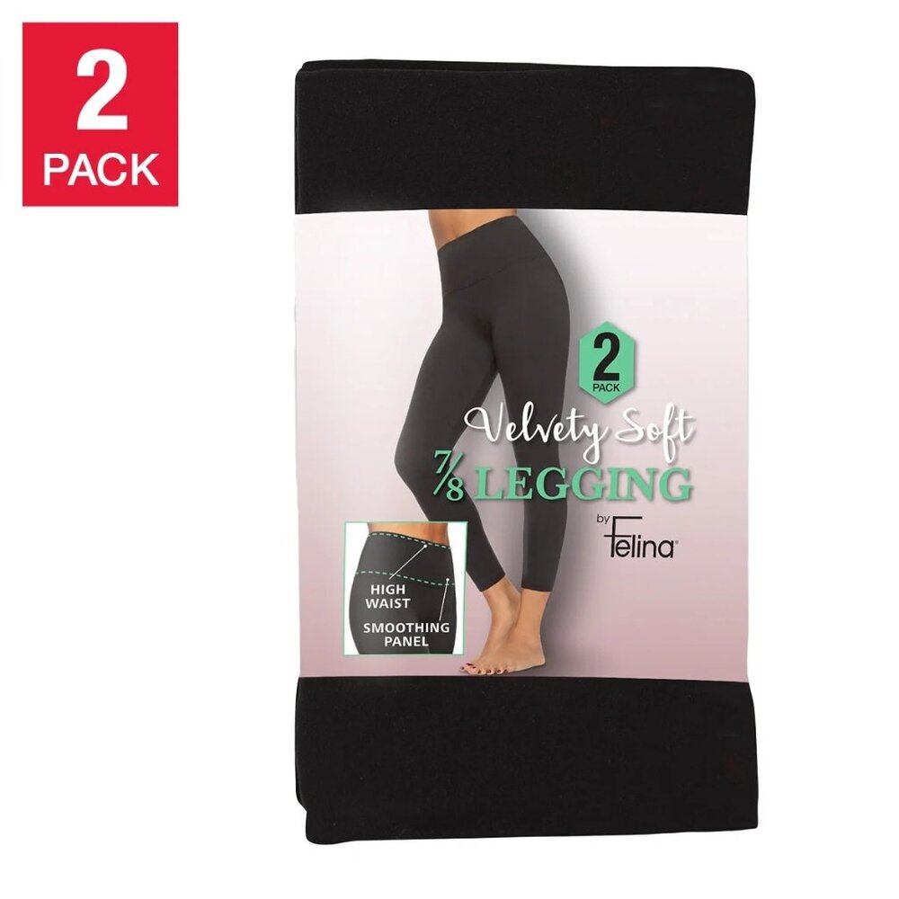 FELINA Sm High-Waist Velvety Soft 7/8 Leggings Tummy Control Stretch Pants Black